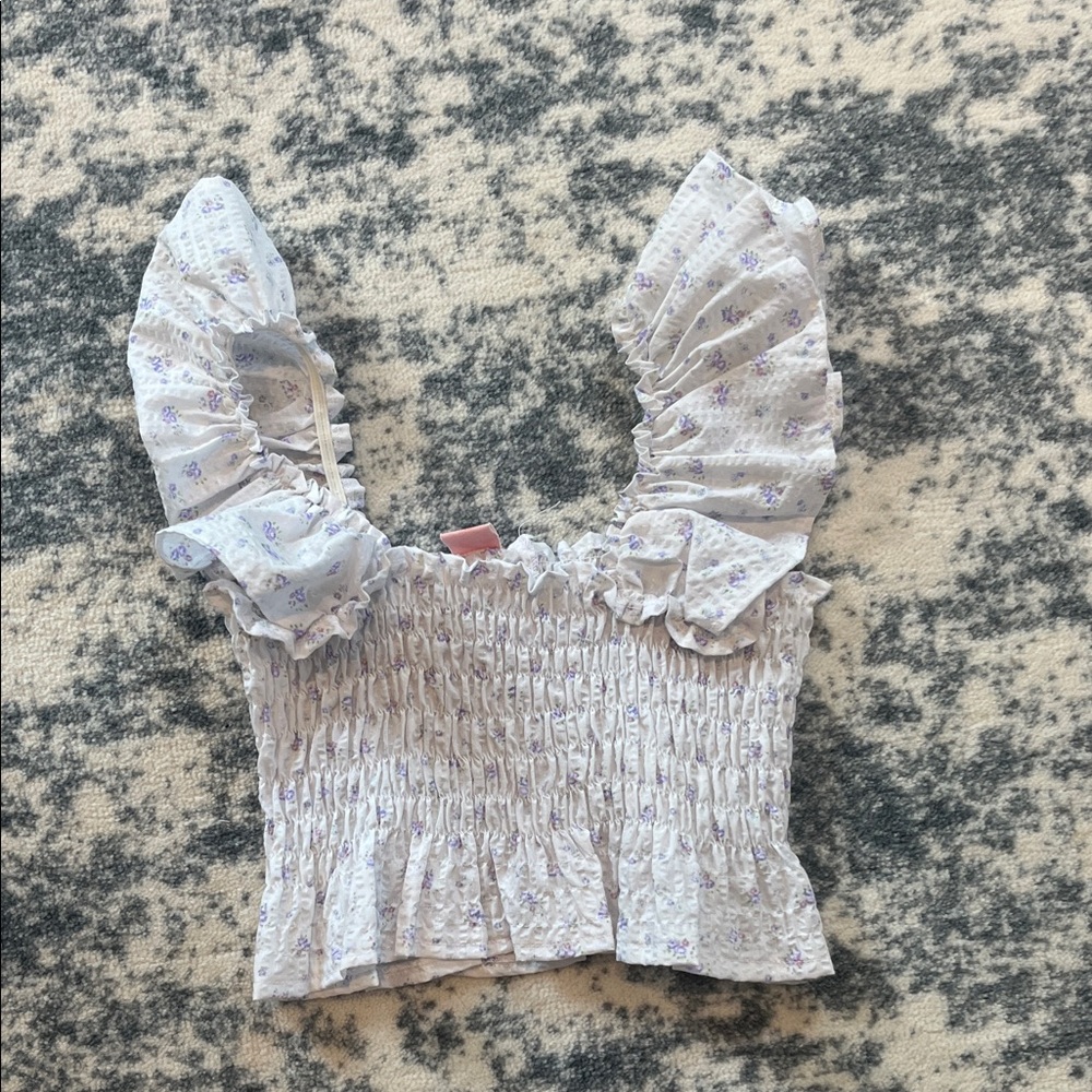 Floral Ruffled White Top